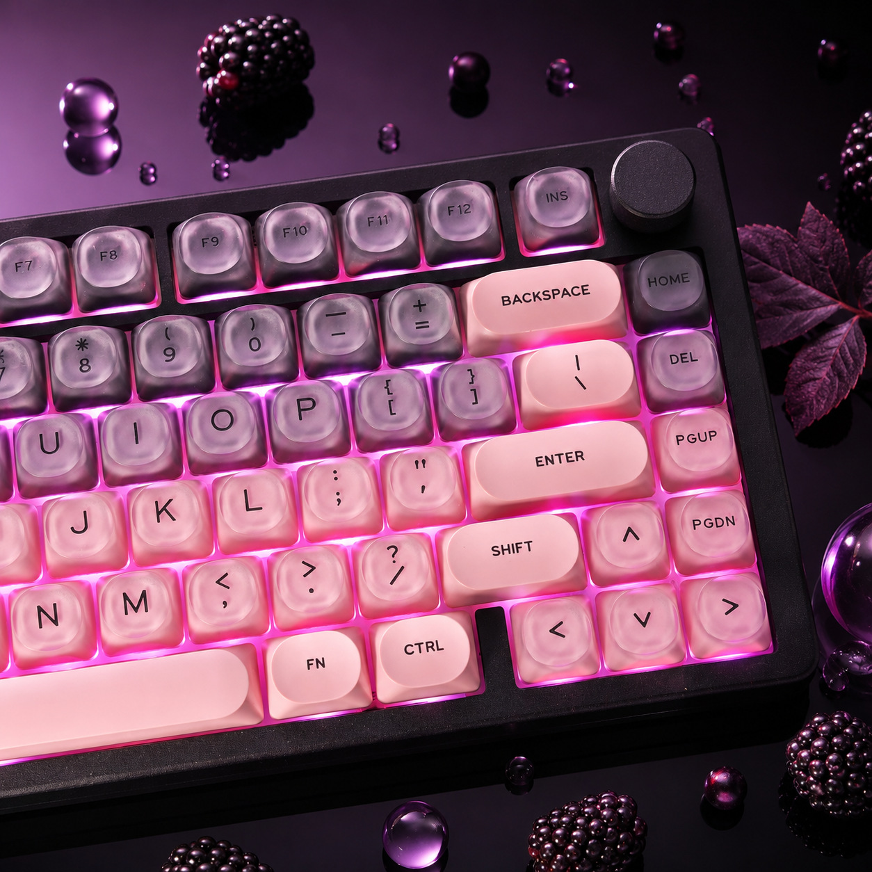 Gaming Accessories Aesthetic - Siyah Pembe Geçişli Kristal Tuş Başlığı